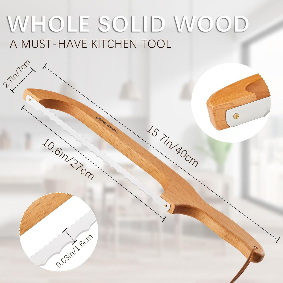 Sourdough Bread Knife, Sharp Bread Slicer for Homemade Bread, Wooden Bread Bow Knife Bread Cutter for Slicing (Natural Oak)