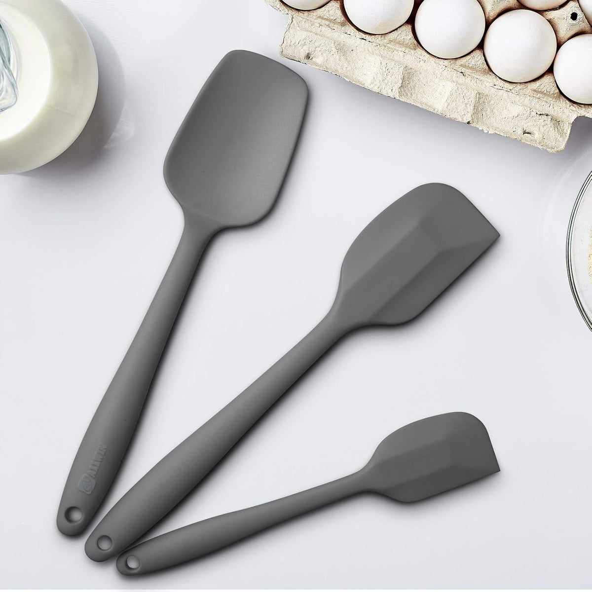 Silicone Spatula 3-piece Set, Ergonomic Handle High Heat-Resistant Spatulas, Non-stick Rubber Spatulas with Stainless Steel Core, Grey