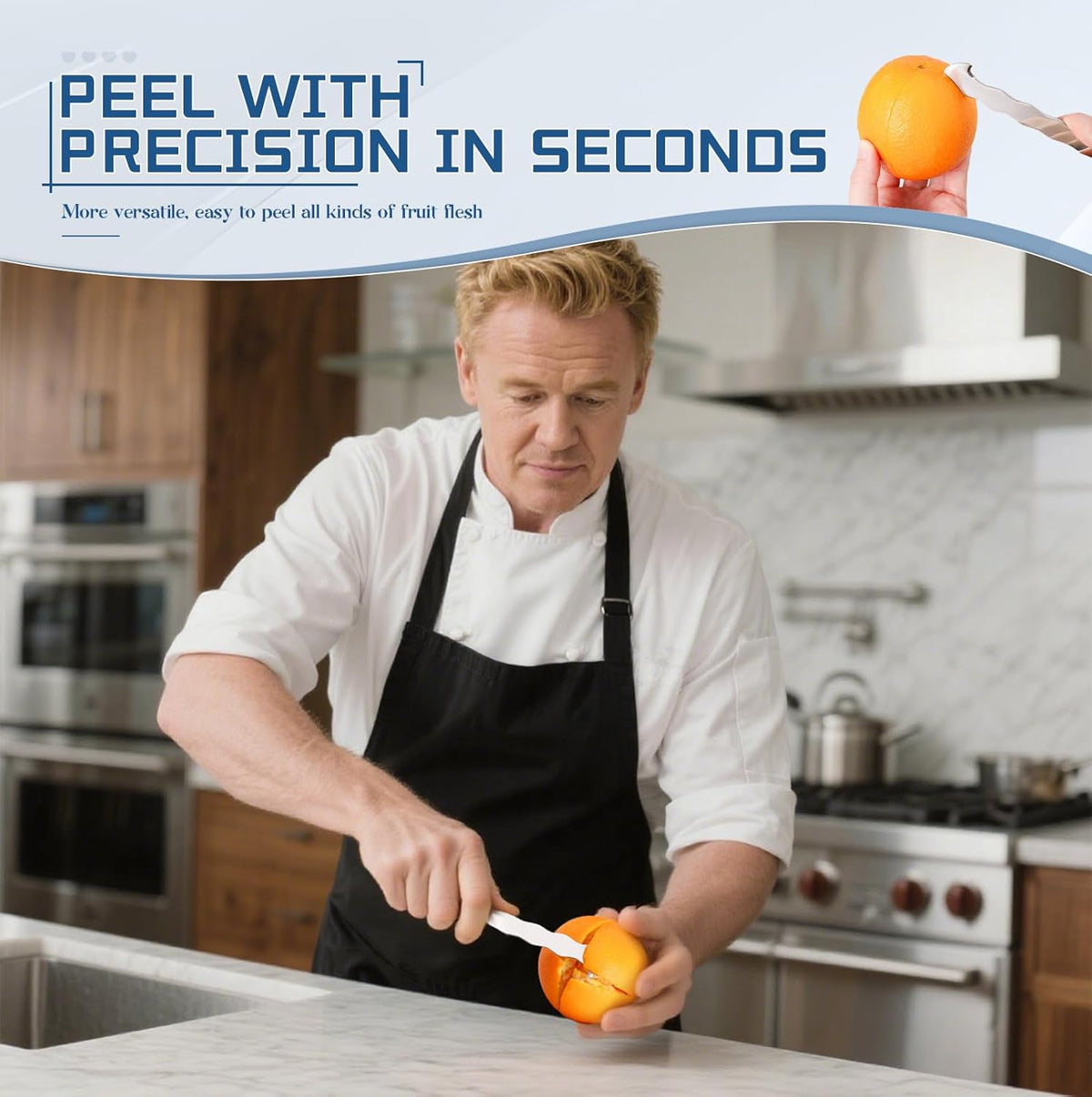 Stainless Steel Citrus Peeler Tool - Effortless Fruit Peeler for Oranges, Lemons, Grapefruits - Ergonomic Kitchen Gadget with Sharp Blade, Rust-Resistant & Easy Storage (5.1 Inch, 0.06lbs)
