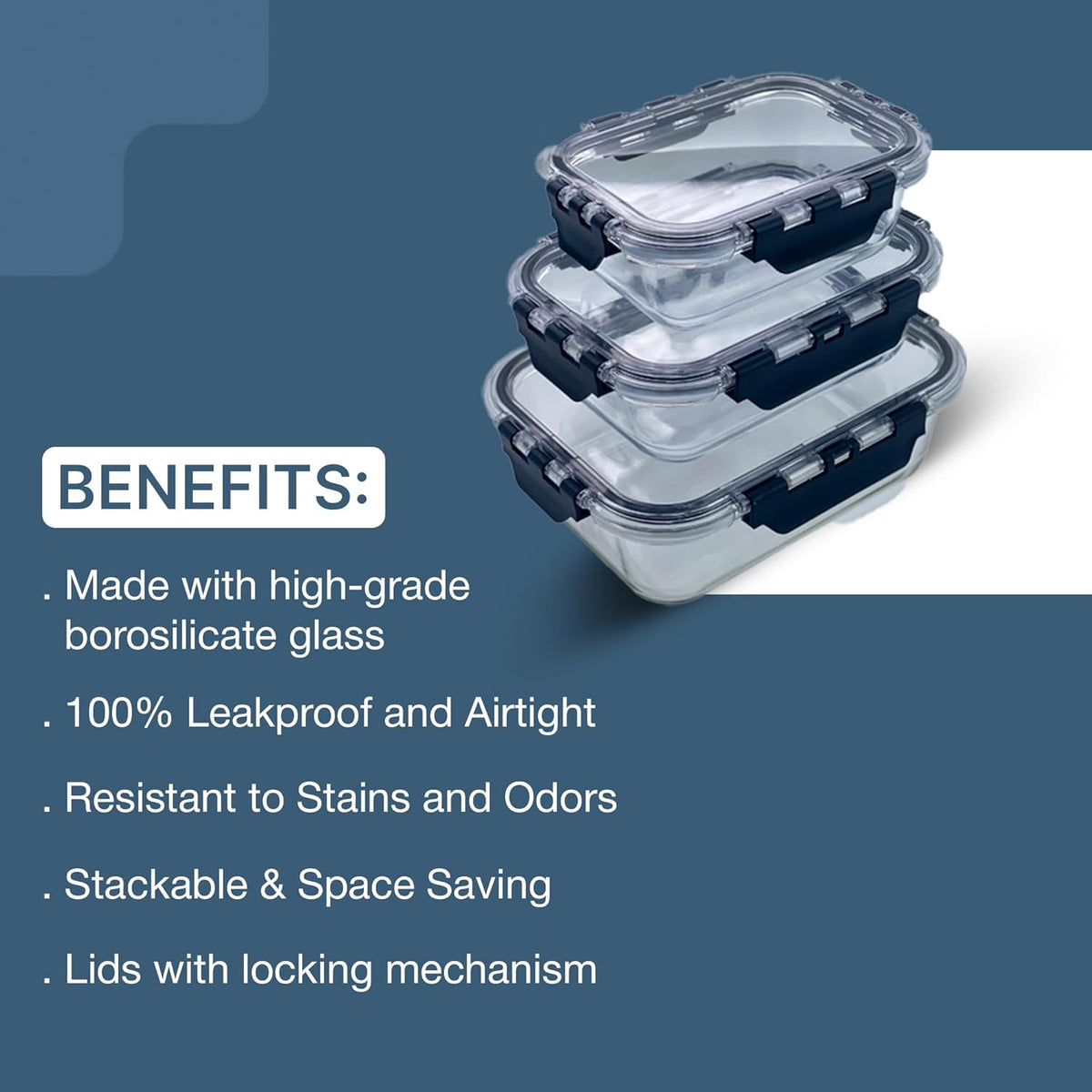 Glass Food Storage Containers with Lids, 5-Piece Set – Airtight, Leakproof, Oven & Freezer Safe, BPA-Free