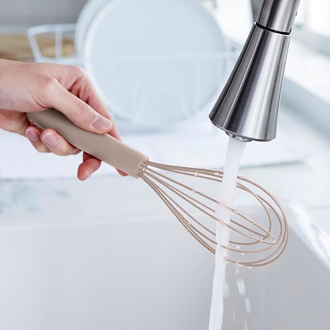 GreenPan Silicone Whisk, Mixing Blending Beating Stirring Cooking Kitchen Utensil, Flexible Rubber Nonstick Cookware, Rigid Steel Core, Heat-Resistant, Anti-Slip Handle BPA-Free Dishwasher Safe, Taupe