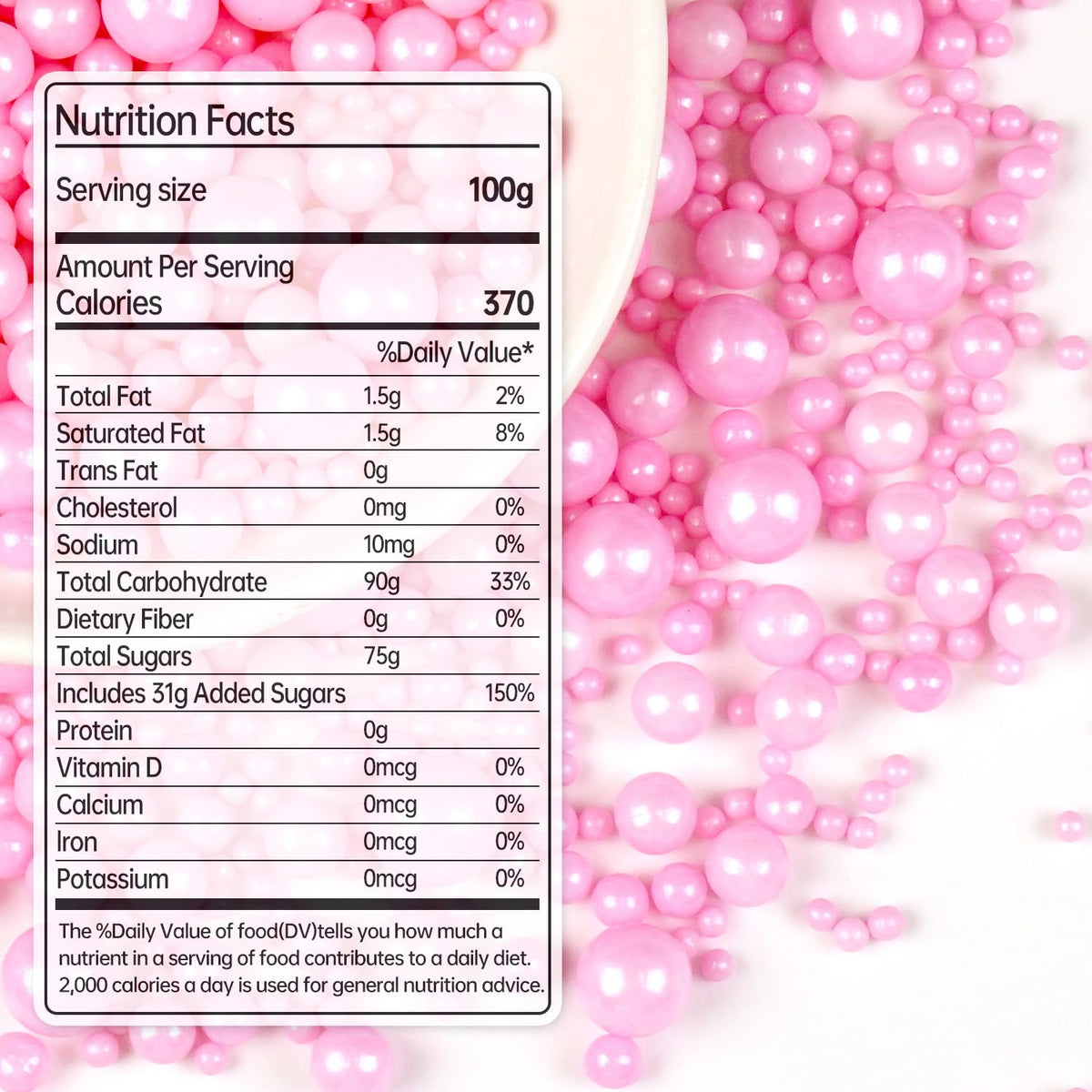 Pink Pearl Sugar Sprinkles, Desserts Decoration, Edible Pearl Candy, 150g/5.29oz Mix Size, Cake, Donut, Cupcake, Gender- Reveal Party, Valentine's Day, Wedding Party, Christmas Supplies