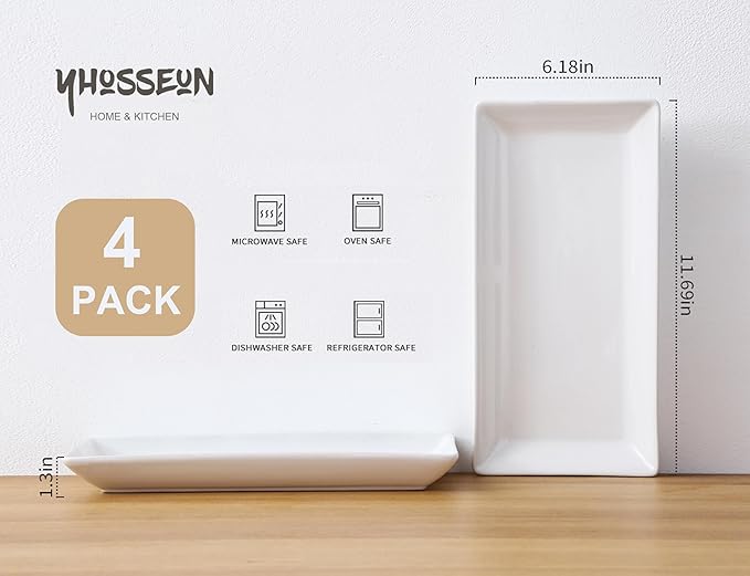 YHOSSEUN Porcelain Serving Platters Rectangular Trays White Serving Platters for Party, Stackable Serving Plates Set of 4,12 inch