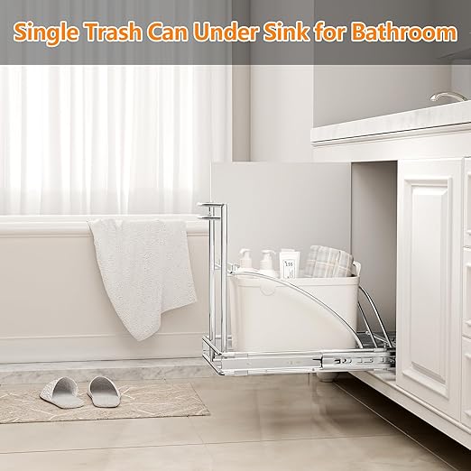 ANASTA Single Pull Out Trash Can Under Cabinet 7-13 Gal, Heavy Duty Under Sink Garbage Can, 50Qt Slide Out Waste Bin for 13" Wx 17" Hx 19" D Base Cabinet, Trash Bin Holder for Drawer/Counter, No Can