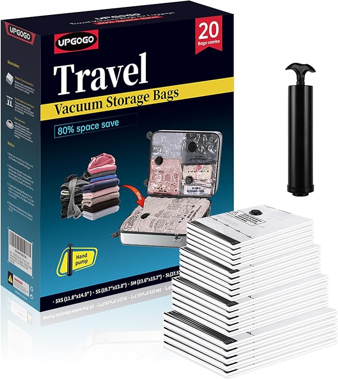 Travel Vacuum Bags for Luggage with Hand Pump,Vacuum Seal Bags for Clothing,Packing Cubes Compression,Cruise Ship and Travel Essentials(Combo 20 Pack)