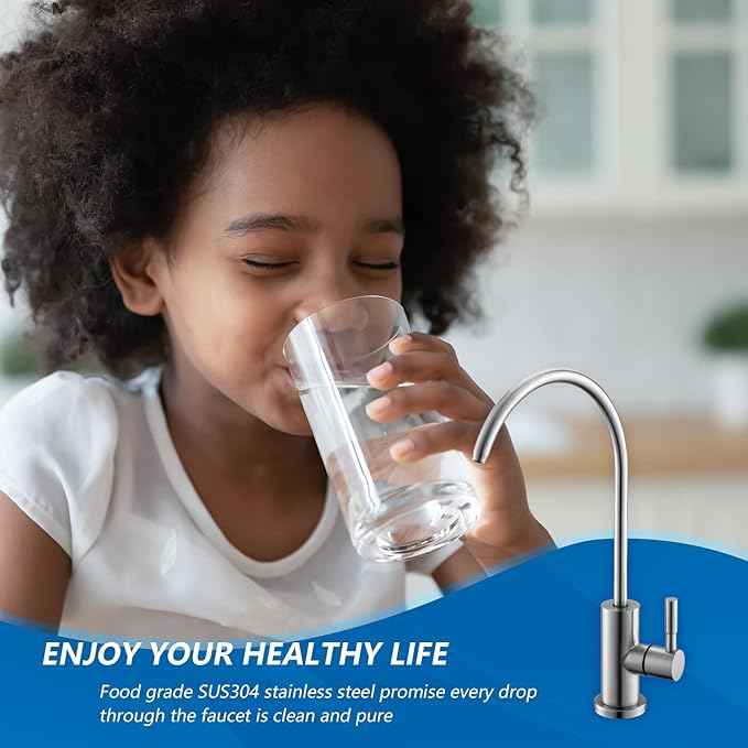 WEWE Drinking Water Faucet for Kitchen Sink, Kitchen Water Filter Faucet Stainless Steel for Reverse Osmosis or Water Filtration System Beverage Non-Air Gap RO Faucet Brushed Nickel Finish