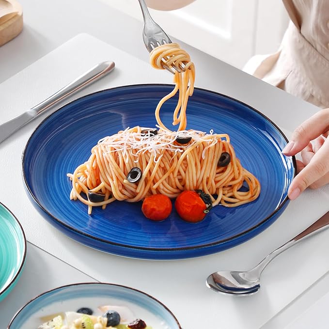 vancasso Bonita Blue Dinnerware Sets, Plates and Bowls Set for 4, 12 Pieces Stoneware Dinnerware Set, Dishwasher and Microwave Safe