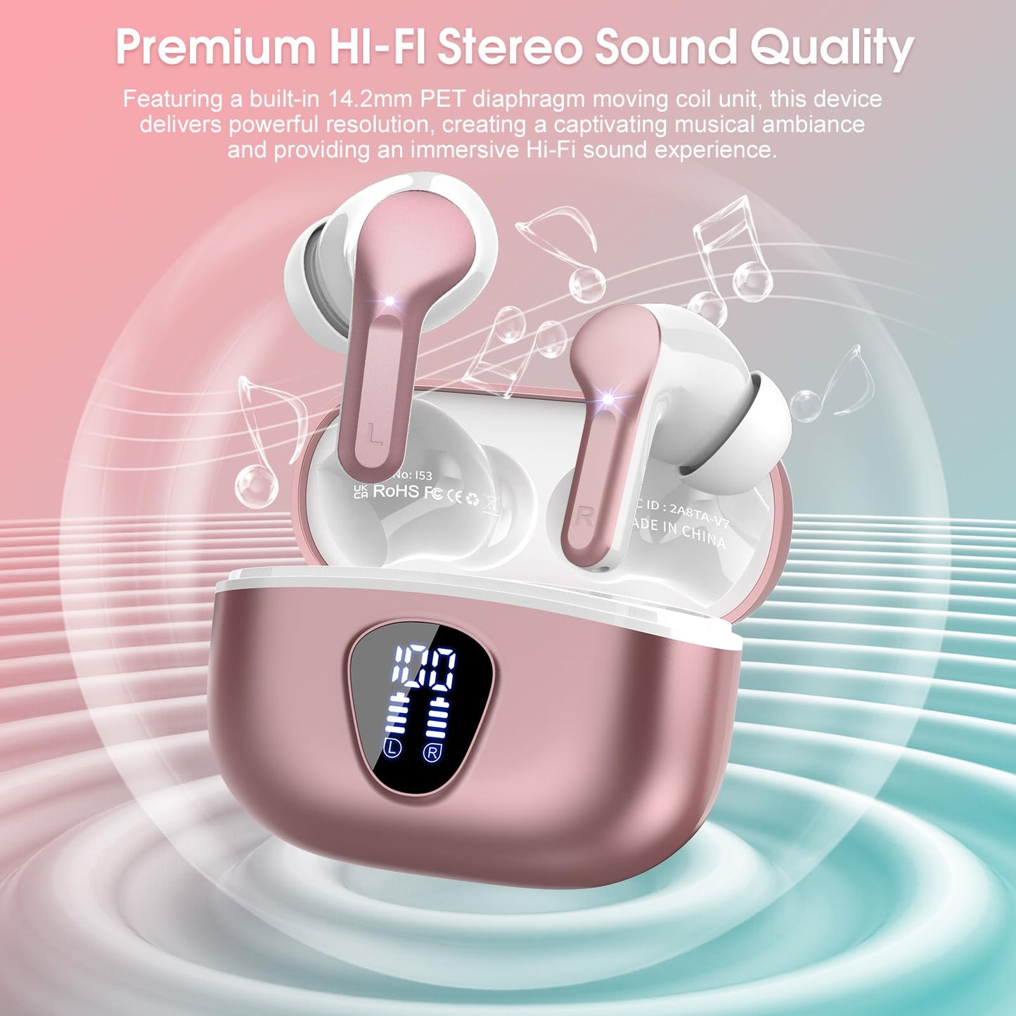 Wireless Earbuds, Bluetooth 5.4 Headphones HiFi Stereo, Bluetooth Earbuds