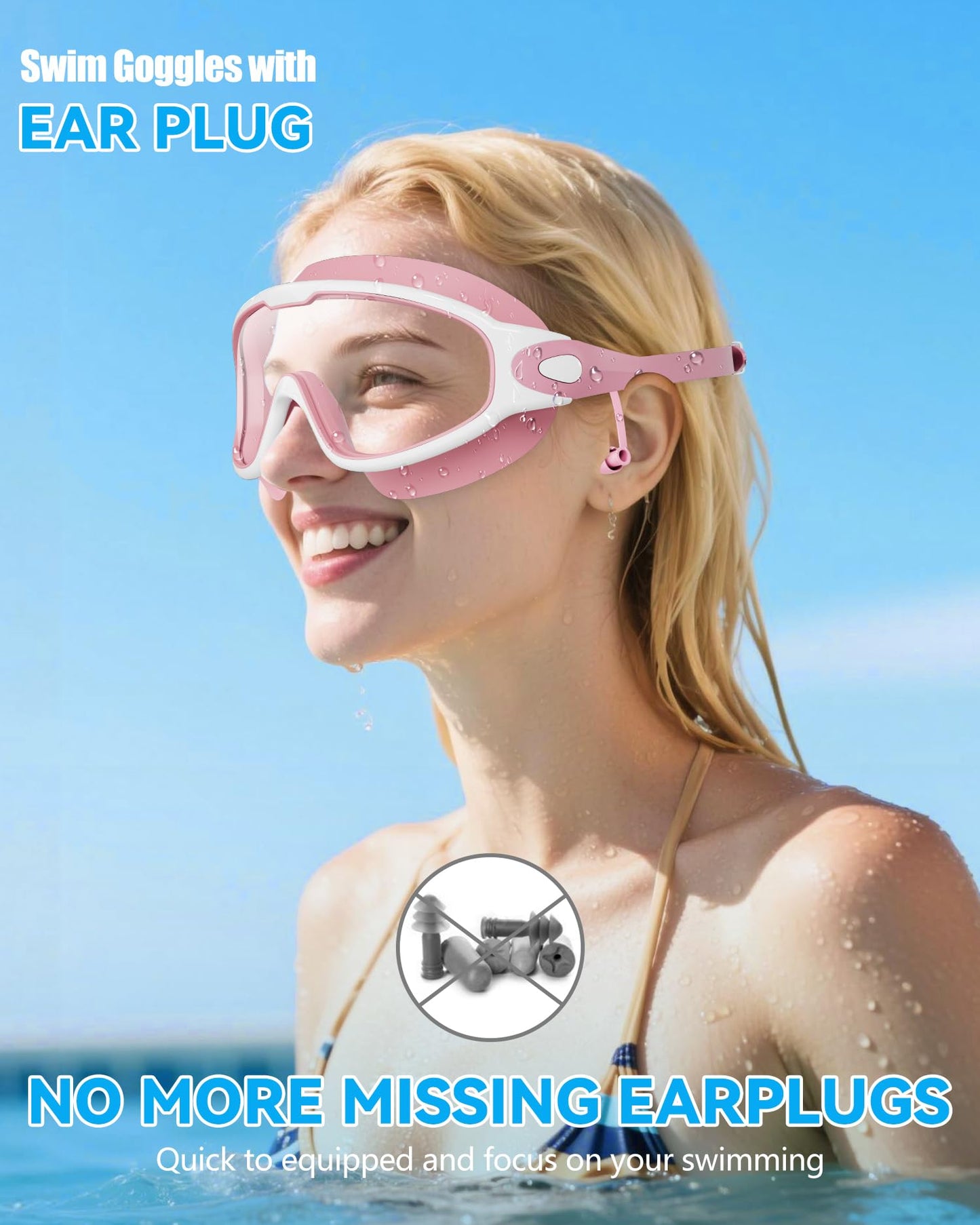Aegend New Adult Wide View Swim Goggles, Anti-Fog/UV No Leak Swimming Goggles with Ear Plugs for Men & Women