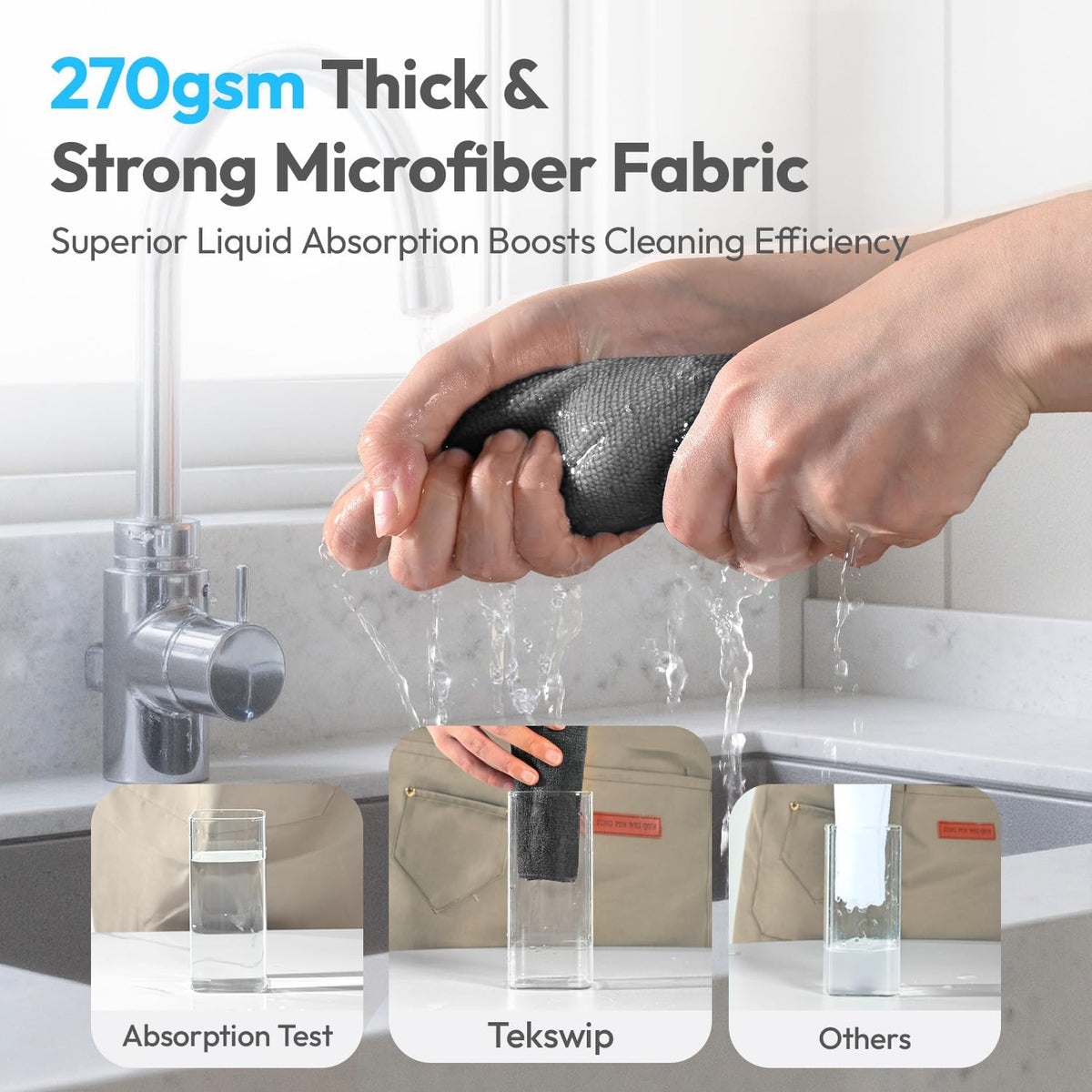 Microfiber Cleaning Cloths 12”x12”, 12Pack - Extra Thick Kitchen Towels - Streak-Free, Lint-Free, Fast Absorbent - Reusable Multi-Purpose Housekeeping Rags for Cars, Dishes, Floors, Tiles - Grey