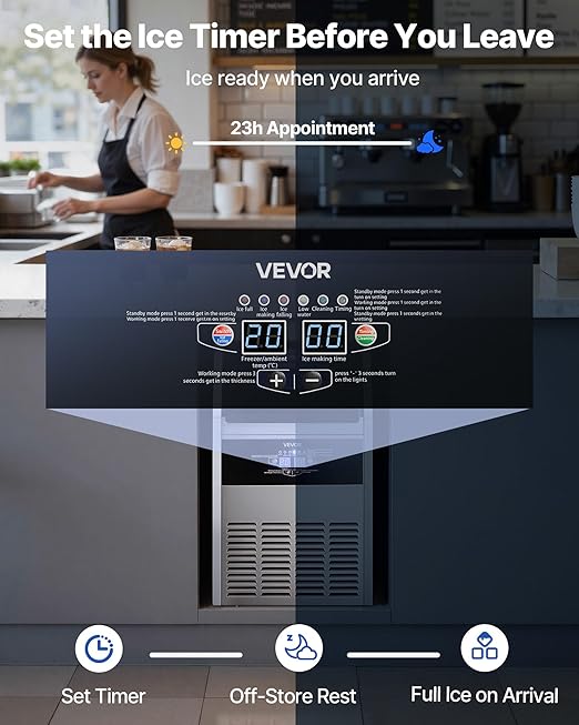 VEVOR Commercial Ice Maker Machine, 160 lbs/24h with 30 lbs Storage Capacity, Built-in/Freestanding/Under Counter, Stainless Steel Ice Maker with LED Display & Self-Cleaning, for Home Bar Restaurant