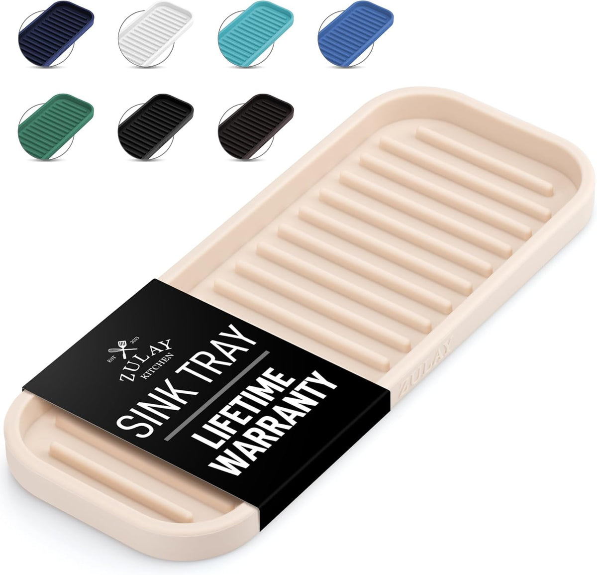 Zulay Kitchen (9x3.5) Silicone Sponge Holder for Kitchen Sink - Flexible Multipurpose Soap Tray - Sink Organizer for Kitchen, Bathroom, Makeup, Trinkets & More (Dark Blue)
