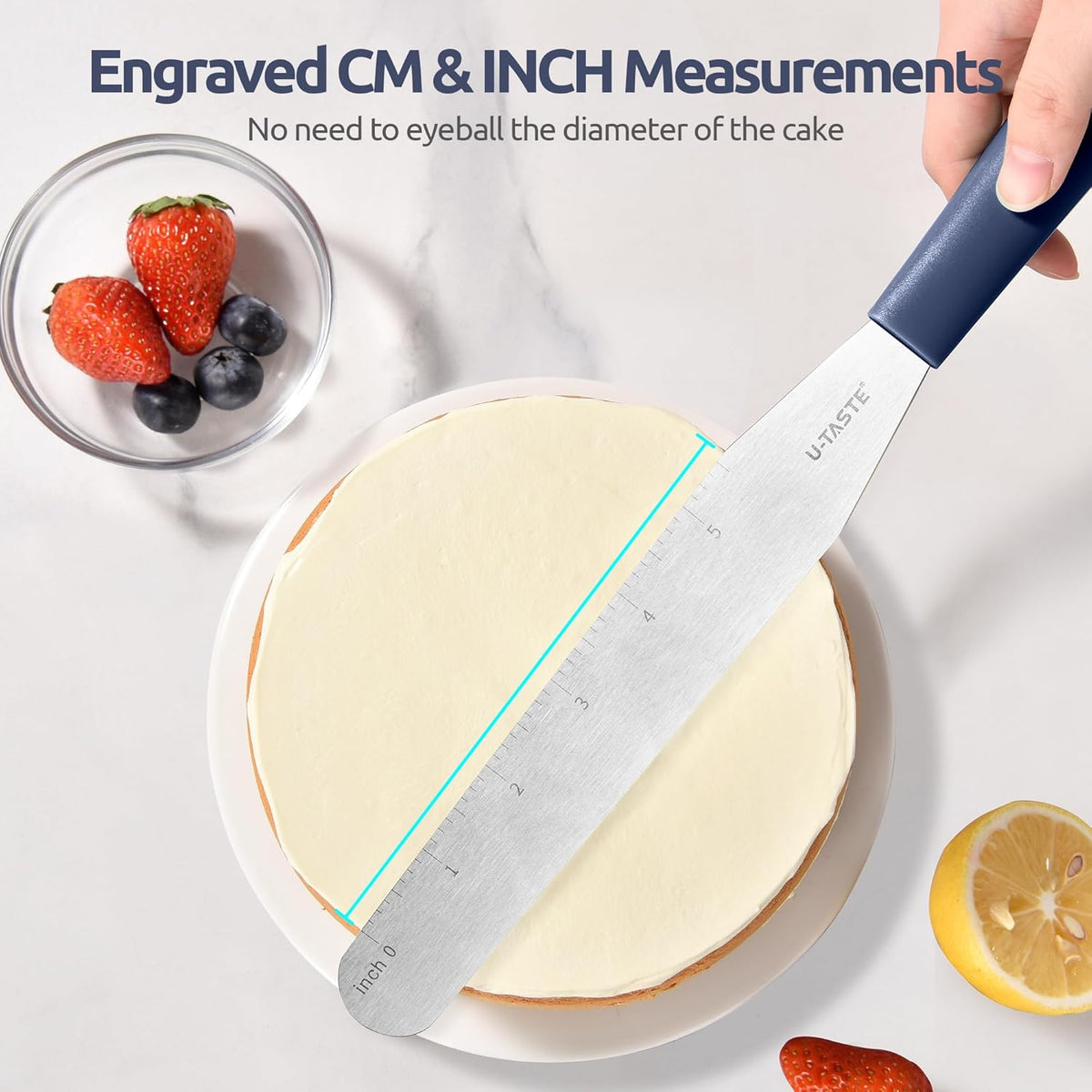 U-Taste 8in Cake Icing Spatula: Flexible Decorating Frosting Knife with Straight Thinner Stainless Steel Blade, Smooth Spreading Tools with Comfortable PP Handle for Cream, Cupcake (Midnight Blue)