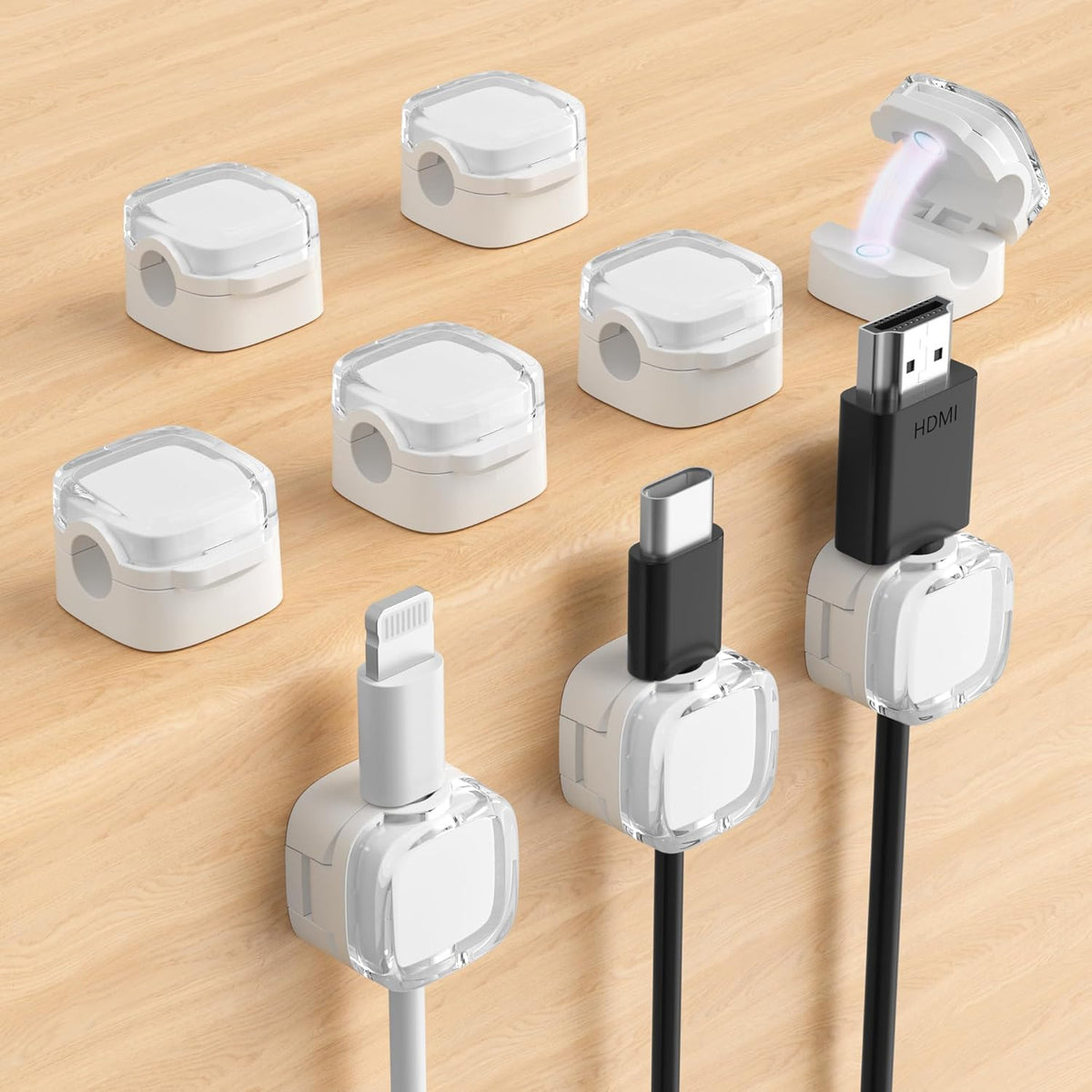 Magnetic Cable Clips, Adjustable Cord Holder Management, Adhesive Wire Keeper Organizer for Home Office Desk Phone PC Car Wall Desktop Nightstand Appliance (9-Pack White Crystal)