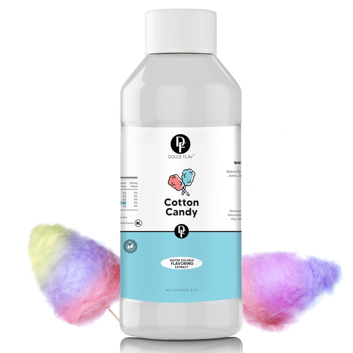Dolce Flav Cotton Candy Extract – 8 Ounce Water-Soluble Kosher, Sugar-Free, Concentrated Carnival-Style Flavoring for Baking, Frostings & Drinks, Includes Measured Dropper
