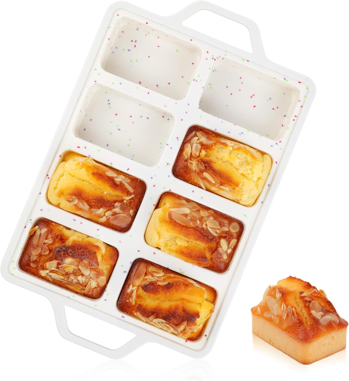 1 Pc Mini Loaf Pans Silicone, Nonstick Small Bread Pans for Baking, Tiny Meatloaf Pan with Metal Reinforced Frame 8 Cavity (Cream)