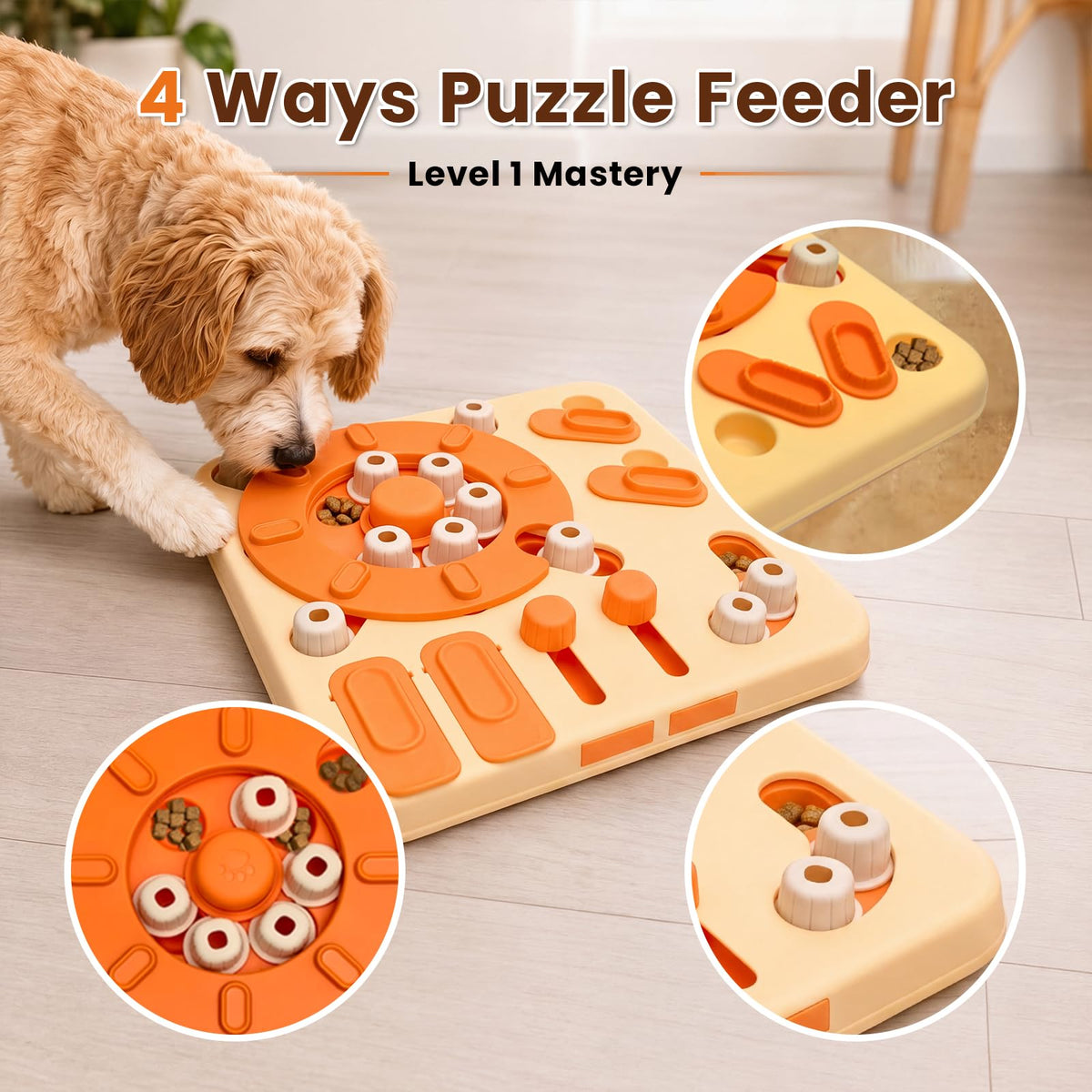 Myrauv Dog Puzzle Toy, 4-Level Interactive Dog Toys with Suction Cups, Brain Stimulating Puzzle Feeder Dog for Large Medium Small Dogs, Slow Feeder