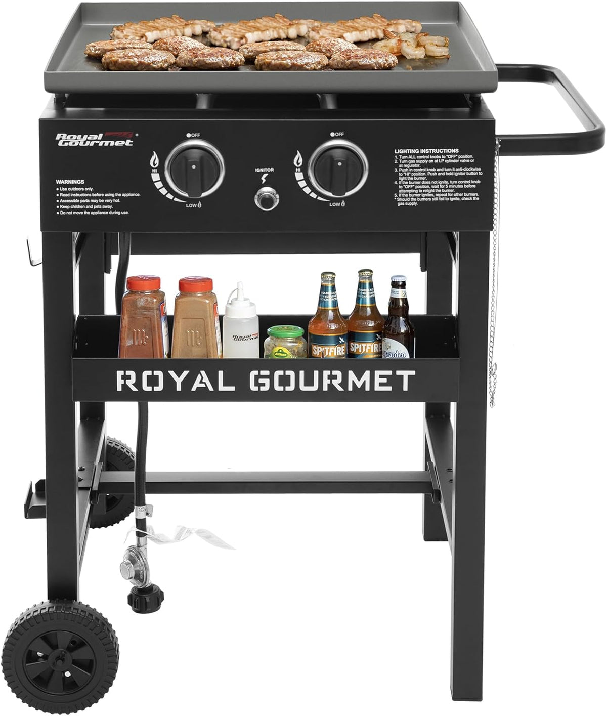 Royal Gourmet GB2000N 2 Burner Propane Gas Griddle, 23 Inch Flat Top Grill with 450 Sq. In. Cooking Area for Backyard and Tailgating, Black