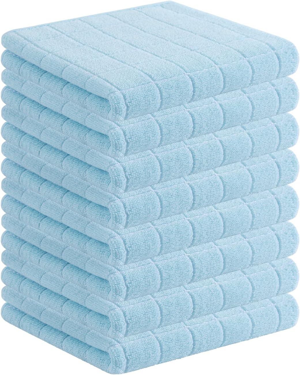 Homaxy 100% Cotton Terry Kitchen Towels(Sky Blue, 13 x 28 inches), Checkered Designed, Soft and Super Absorbent Dish Towels, 8 Pack