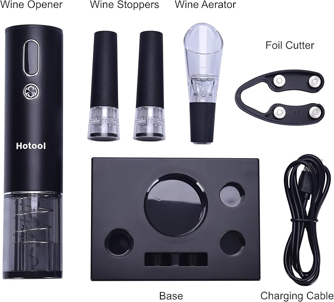 Electric Wine Opener Set with Base – Rechargeable Wine Bottle Opener with Foil Cutter, Wine Aerator and Wine Stoppers – Wine Accessories Gift for Wine Lovers