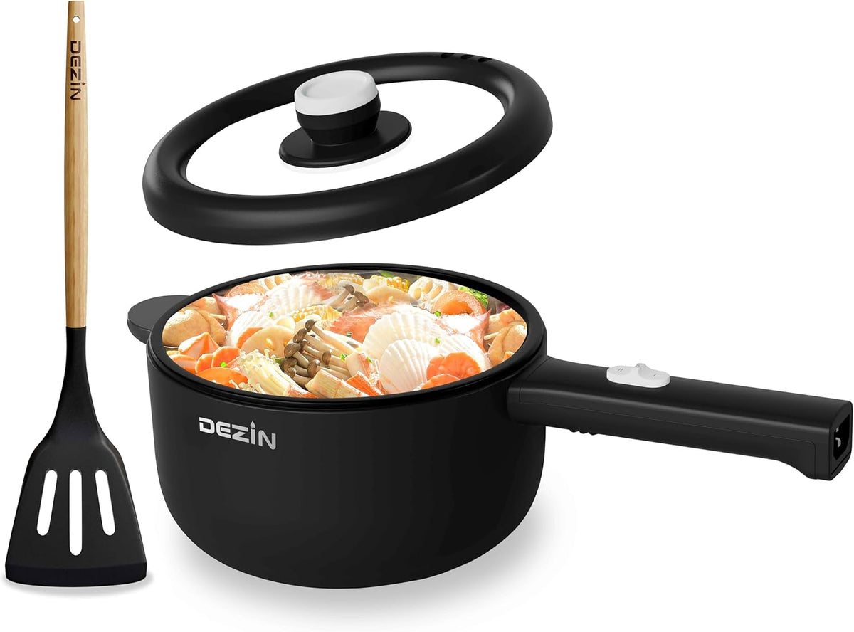 Dezin Electric Cooker, 2L Non-Stick Sauté Pan, Rapid Noodles Cooker, Mini Pot for Ramen with Power Adjustment, Dorm Room Essential