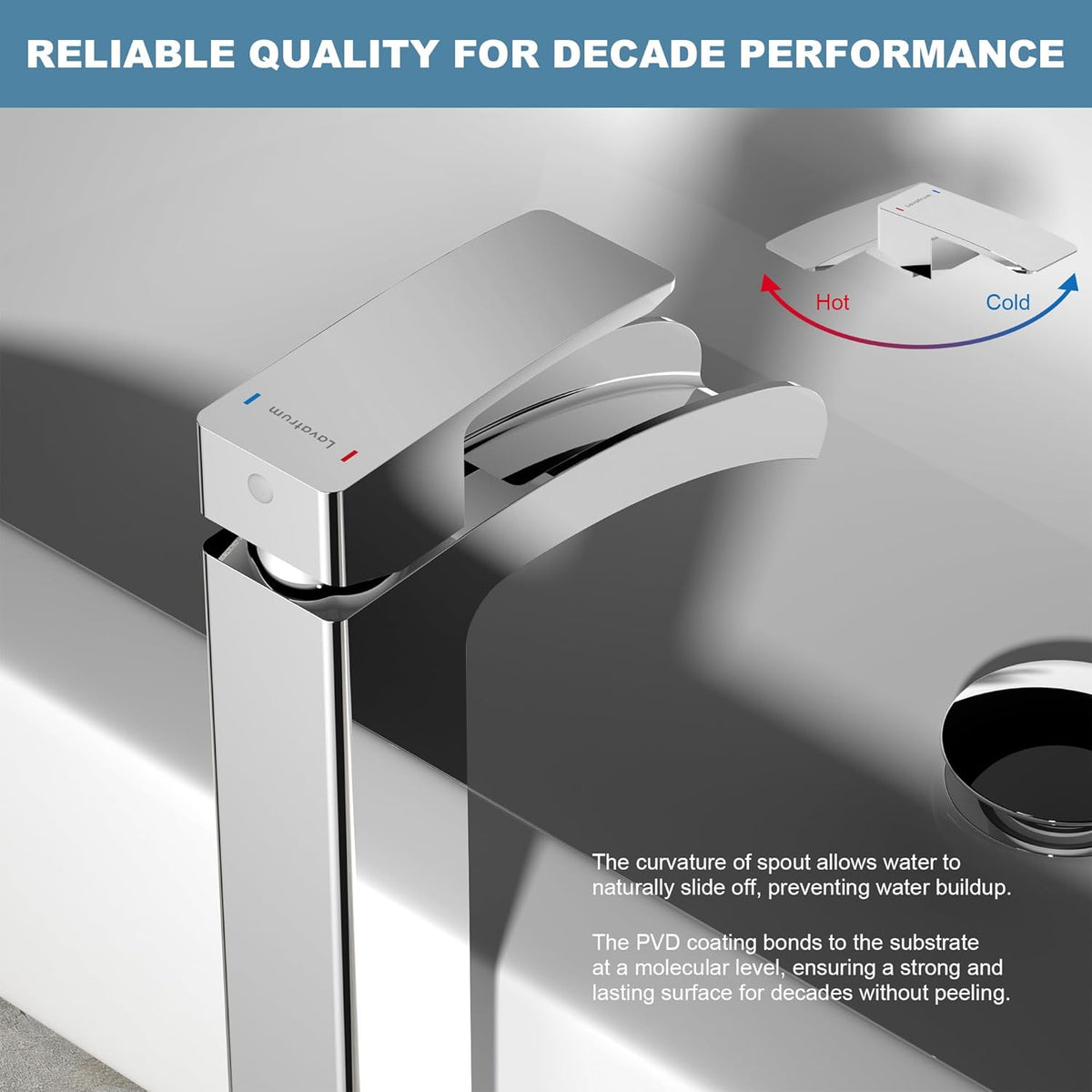 Bathroom Faucet Tall Vessel Sink Waterfall Faucet Deck Mount Single Handle Lavatory with Water Supply Line（Polished Chrome）