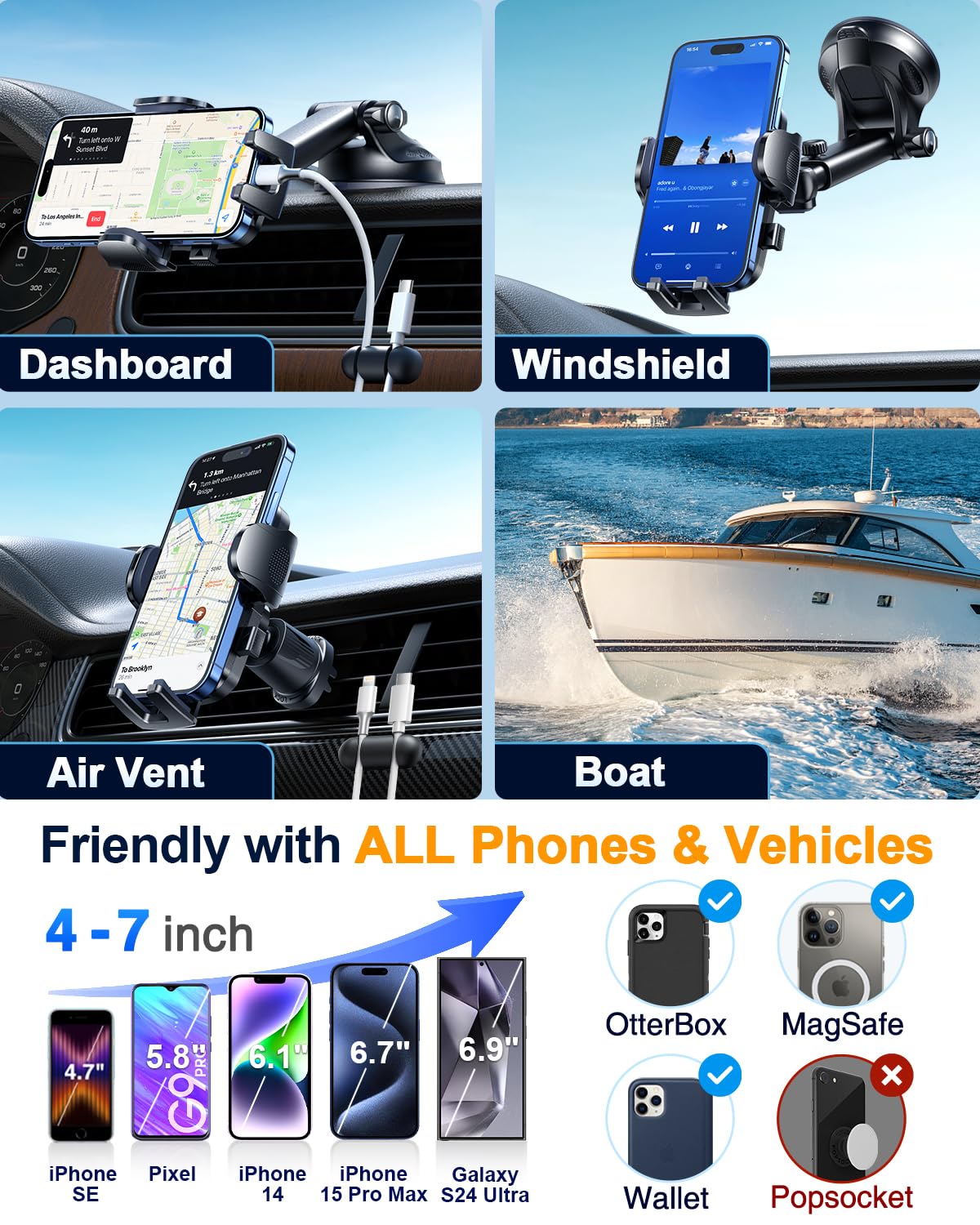 YRU True Military-Grade 360°Rotation Suction 2026 Ultimate Car Phone Holder