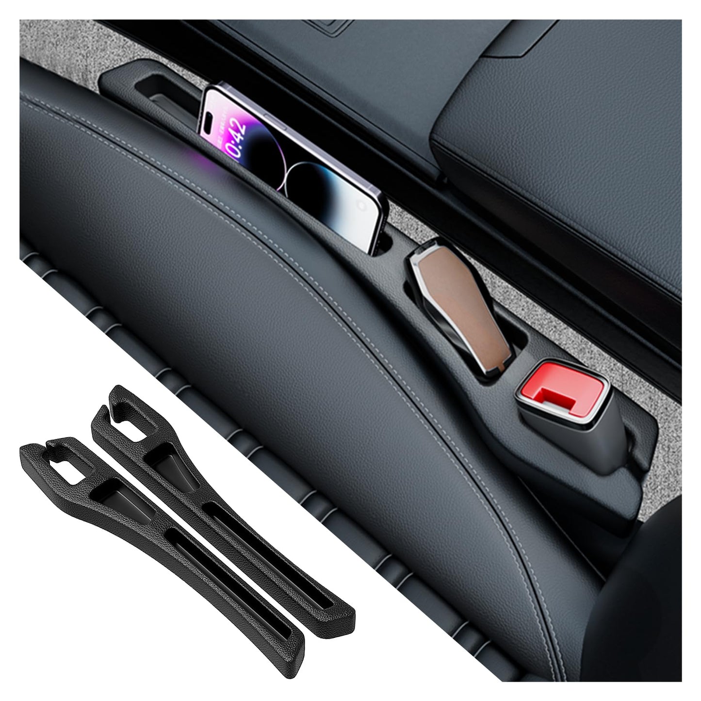 YGDMD 2PCS Car Seat Gap Filler Organizer,2 in 1 Car Gap Filler (Black)