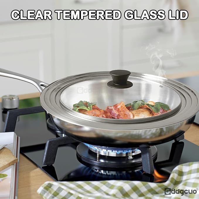 13-14-15 in Universal Pan Lid, Extra Large Stainless Steel Pot Lid for Pots, Pans, Skillets, Replacement Frying Pan Lid with Heat Resistant Silicone Knob, Dishwasher Safe