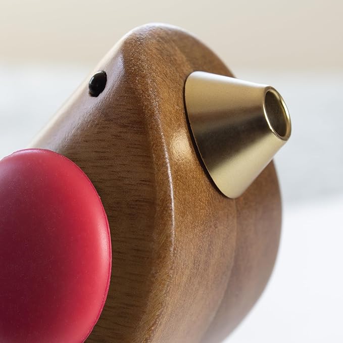 Songbird Specialties Wine Bottle Pourer, Fun Wine Pourer Spout Sings While It Pours, Airtight Wine Bottle Sealer, Acacia Wood with Red Wings