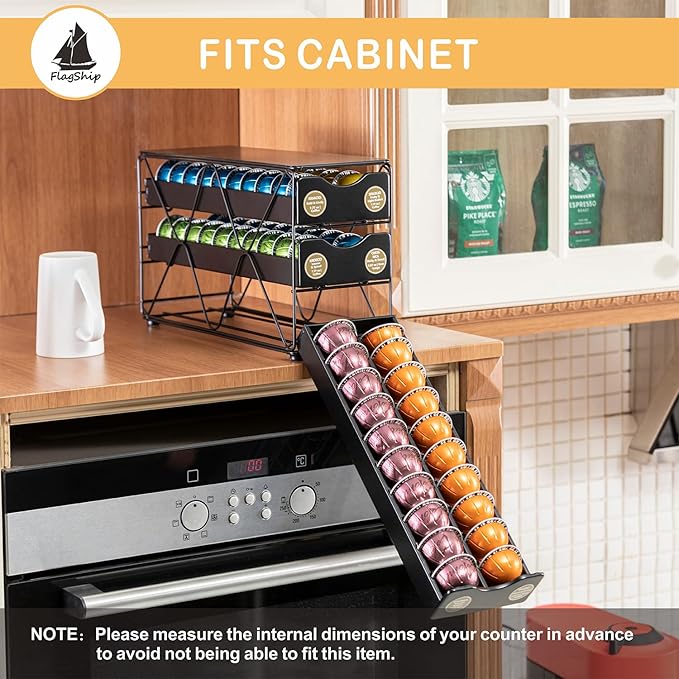 FlagShip for Nespresso Pod Holder Vertuo Pod Drawer Large Mullti Tier Coffee Pod Holder(3 Tier (60Pods Capacity))