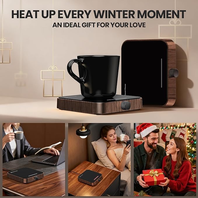 Maestri House Mug Warmer, Electric Coffee Cup Warmer for Desk with 3-Temp Settings,Auto Shut Off, Constant Temperature Heating for Beverage, Milk, Tea and Hot Chocolate at Home & Office (Wood Grain)
