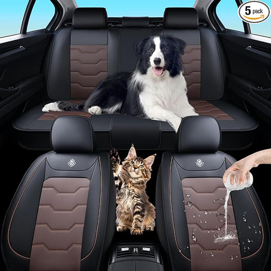 Car Seat Cover Full Set Kit, Universal Car Seat Cover for Cars, Waterproof Leather, Protect & Upgrade Car Interior, Airbag Compatible, Easy to Install & Clean, for SUV, Pickup Truck, Sedan