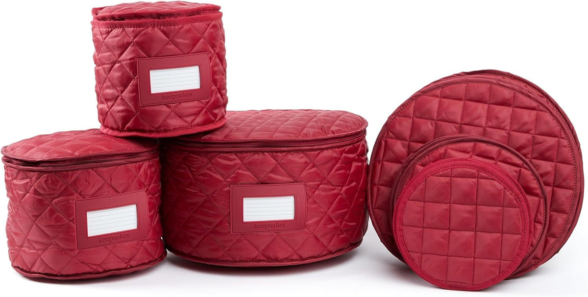 Covermates Keepsakes - Dish Storage Set - Padded Protection - ID Window - Stain Resistant - Machine Washable - China Storage, Red