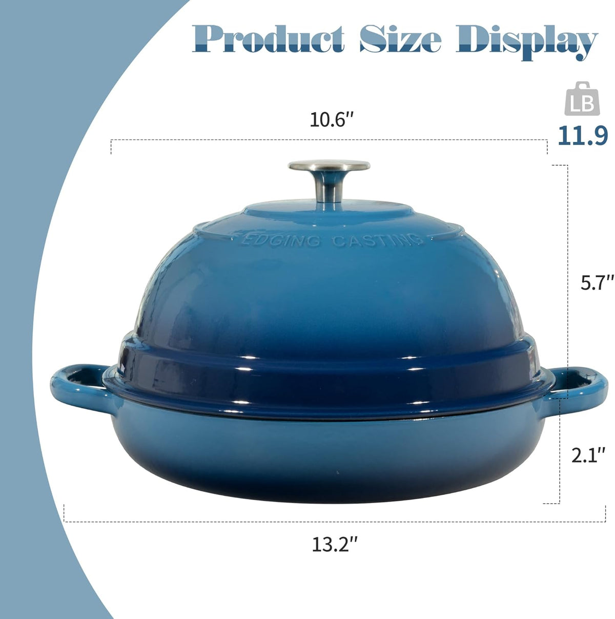 Enameled Cast Iron Dutch Oven Pot with Lid, Round Bread Oven for Homemade Sourdough Bread Baking, 6 Quart, Lake Blue