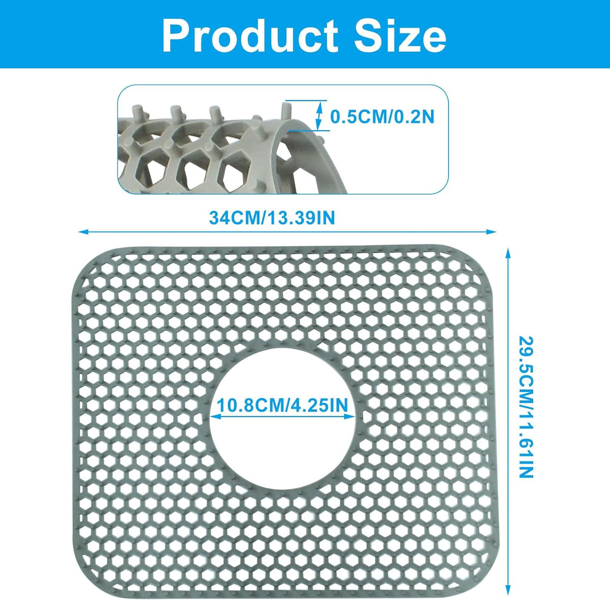 2 Pack Non-Slip Kitchen Sink Mats, Heat Resistant Sink Protectors for Folding Farmhouse, Center Drain Silicone Mat for Bottom of Stainless Steel Porcelain Kitchen