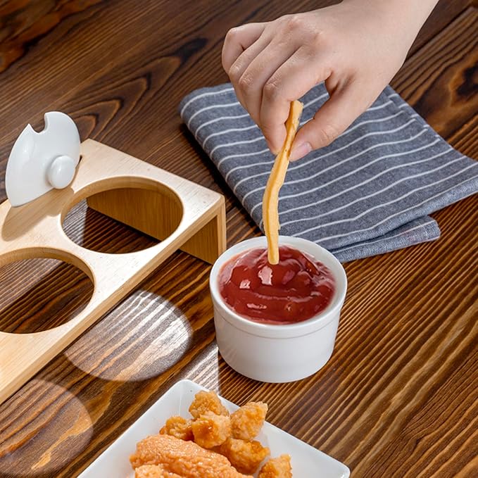 MyGift 10 Pcs Sauce Serving Dish, Hosting Party Essentials Host Gift, 3 Ceramic Ramekin Chip Dip Bowls with Lids & Spoons, Premium Bamboo Server Tray, Condiment Pot Entertaining