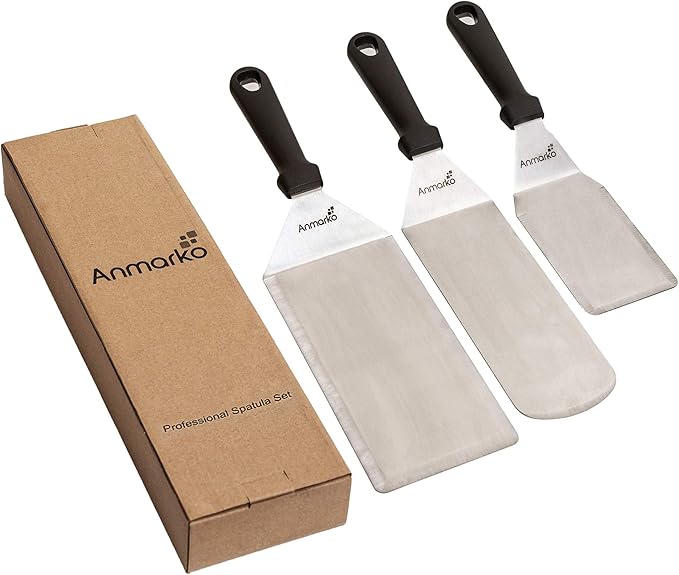 Anmarko Griddle Spatula Set - Stainless Steel Metal Spatula and Griddle Scraper - Heavy Spatula Griddle Accessories Great for Cast Iron Griddle BBQ Flat Top Grill - Commercial Grade
