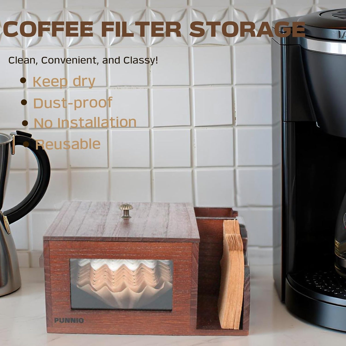 3 in 1 Coffee Filter Holder, Coffee Filters Storge Organizer with Lid for Home Kitchen Barista