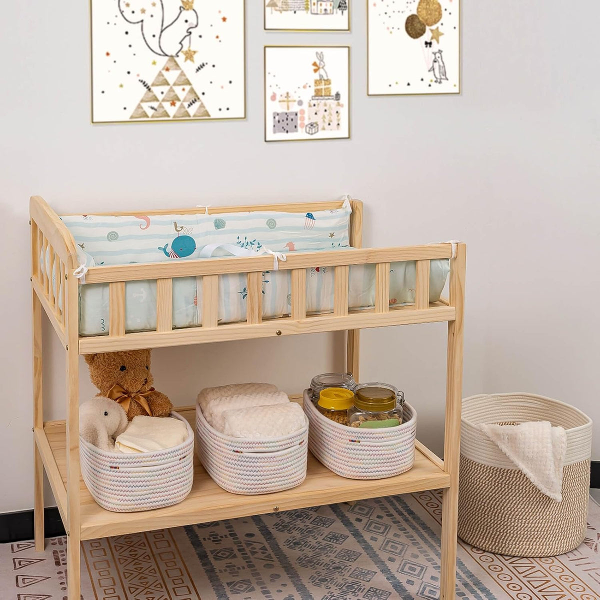 CubesLand Small Woven Baskets,Cute Baskets or Shelf Set 2,Cube Organizer Basket Bin,Soft Toys Storage Basket,Baby Nursery Basket Bin,Home Decor 12"D x 8"W x 5"H Rainbow Stitches
