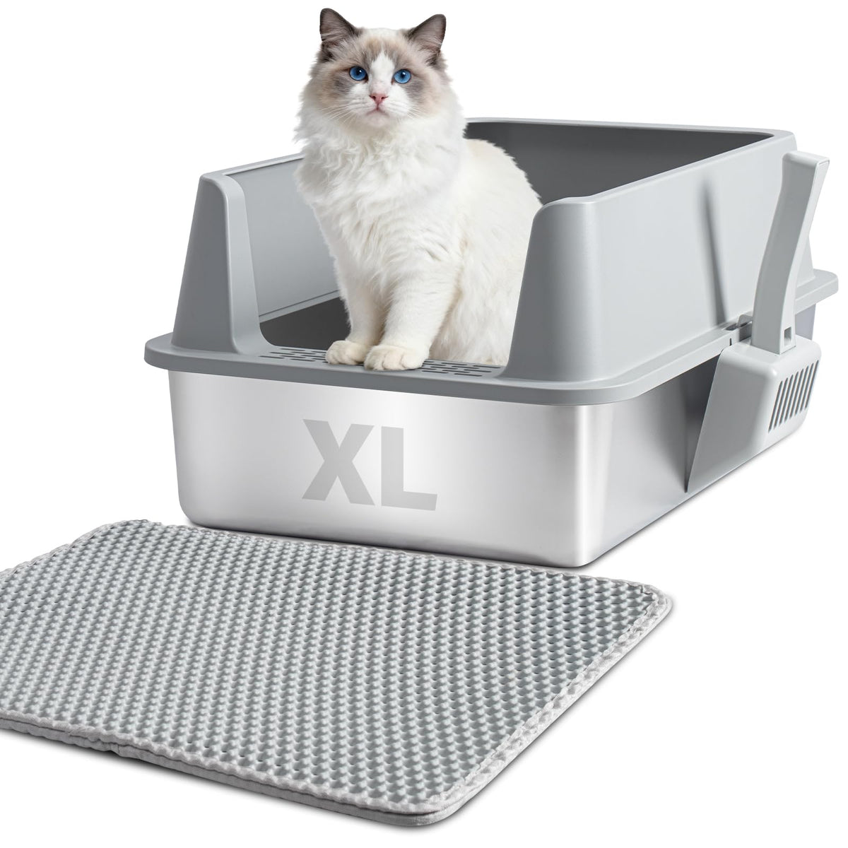 Nyutu XL Stainless Steel Litter Box with Lid, Extra Large Cat Litter Box