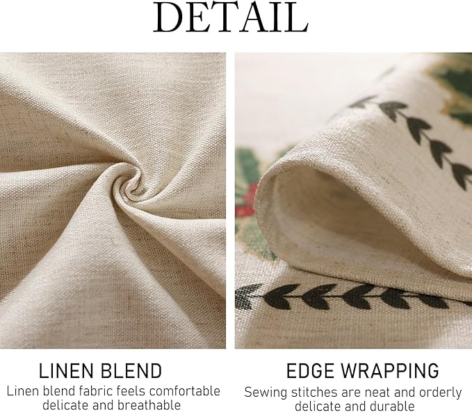 ISAENNE Designer Christmas Linen Long Tablecloth Rectangle,Light Beige Western Table Cloth,Wrinkle Resistant Decor Tablecloths for Dining Thanksgiving Kitchen Christmas,63"*102"-Carol G