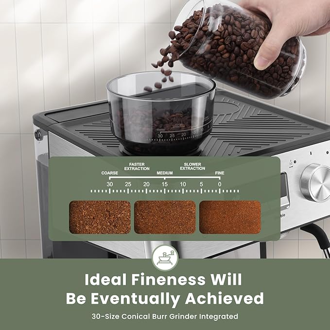 (2026 Upgrade) Gevi 20 Bar Espresso Machine with Grinder & Milk Frother, Professional Coffee Maker for Home, Cappuccino & Latte, Removable Water Tank, Steam Wand