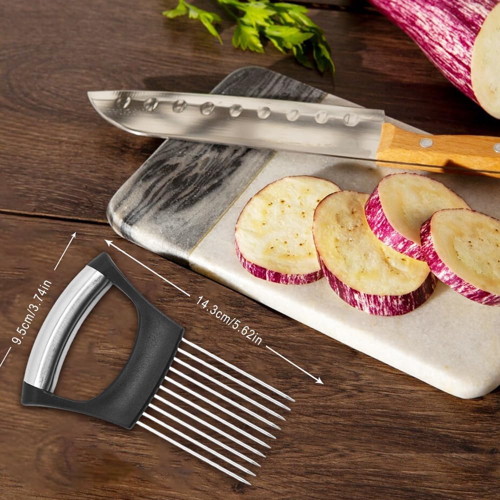 Onion Holder for Slicing, Stainless Steel Onion Slicing Rack, 2024 Upgraded Slicer, Lemon Slicer Vegetable Cutter, Home Kitchen Tools, Fruit, Lemon Slice Aids (Square-2pcs)