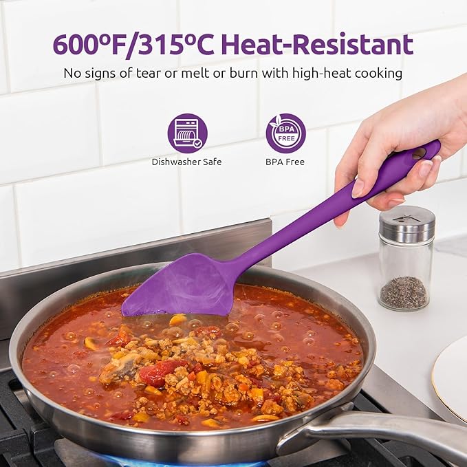 U-Taste 600ºF Heat Resistant Silicone Spatulas: Flexible Food-Grade Silicon Baking Scraper, Kitchen Cooking Mixing Utensils with Upgraded Sturdy Handle Tip for Nonstick Cookware (4-Pc., Purple)