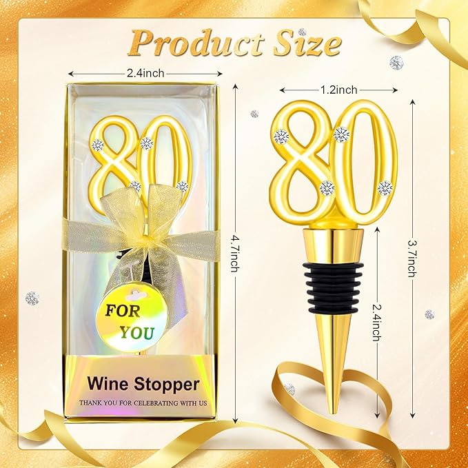 30Pcs 80th Birthday Party Favors Wine Stopper Wine Bottles Stoppers Favor Wedding Guest Gifts Party Favors Wine Stopper Individual Gift Box for Anniversary Decorations Souvenirs (80th)