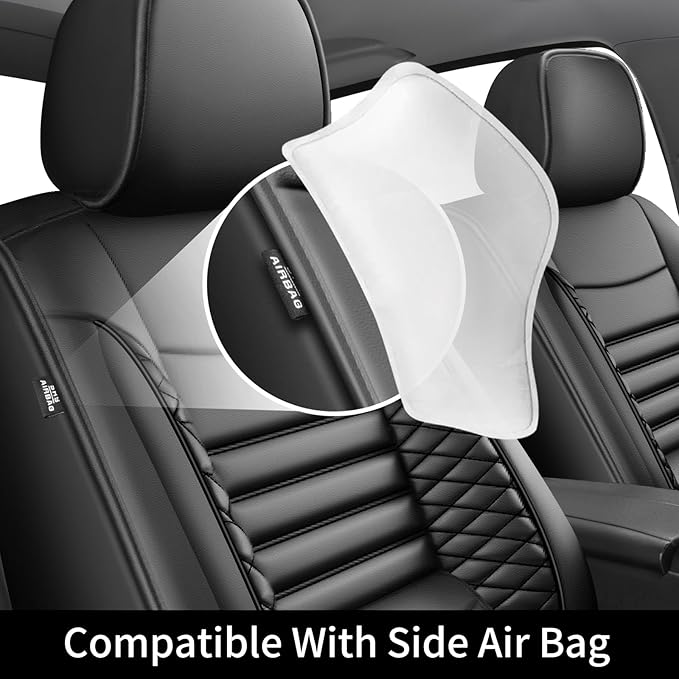 Fit CRV Car Seat Covers for Honda CR-V 2013-2024 2025 2026 - Upgraded Premium Waterproof & Breathable Leather, Airbag Compatible, All-Weather Seat Cushion Protector (Full Set, Black)