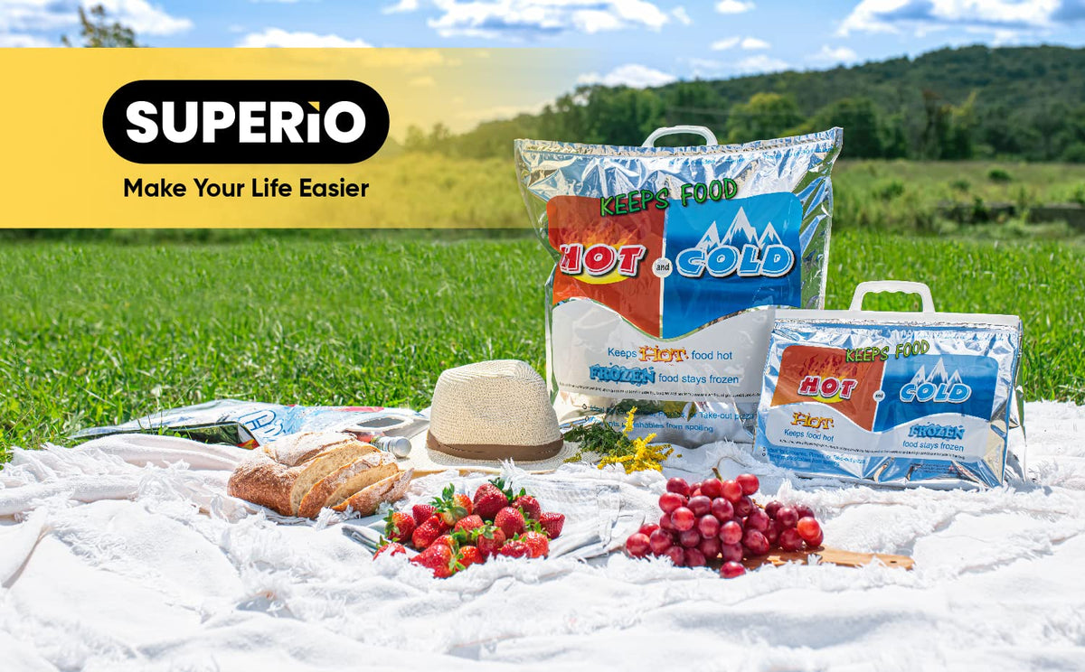 Superio Hot and Cold Insulated Bags for Food Delivery, Grocery Shopping Bags, Food Storage for Hot and Frozen Food for Travel, Disposable Cooler Bag, Reinforced Thermal Lunch Bag (2, 16"x19.25")