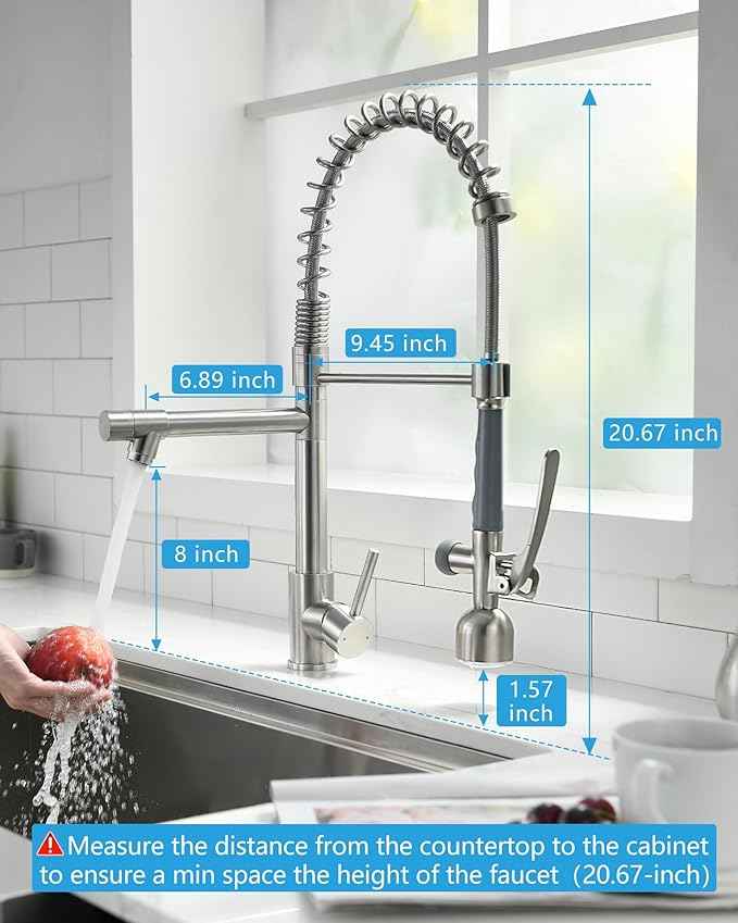 Fapully Commercial Single Handle Pull Down Sprayer Brushed Nickel Kitchen Faucet, Kitchen Sink Faucet with LED Light