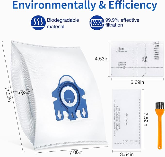 16 Pack 3D Dust Bags, Compatible with Miele GN Vacuum Bags, Replacement for Miele Classic C1 Complete C1, C2, C3, S400i S600 S2 S5 S8 Series, with 4 MP Filters, 4 AC Filters